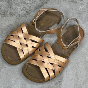 Sun San Salt Water Womens Retro RoseGold Woven Leather Flats Sandals Size 6